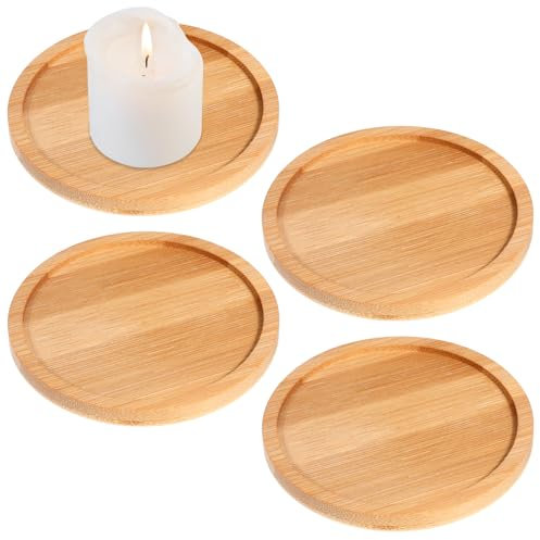 Thinp 4 Stück Kerzenteller,Holz Kerzenuntersetzer,Runde Untersetzer für Kerzen,Kerzenuntersetzer Holz Rund,Kerzenuntersetzer Tablett,für Taufkerzen Stumpenkerzen Hochzeiten Haus Dekotablett