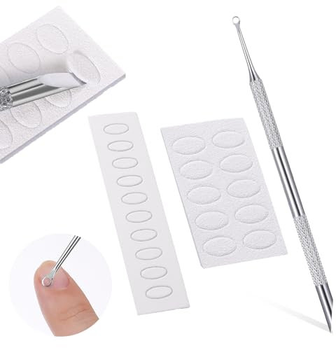 Nagelhautschieber Profi Edelstahl Doppelendig Nagelschieber Metallspatel Spatel Cuticle Pusher Reiniger zur Vorbehandlung mit Selbstklebend Schleifpapier für abgestorbene Haut Fingernägeln Maniküre