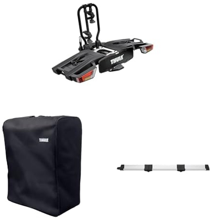 Thule Easyfold XT Piattaforma Gancio Traino Portabici nero 2 bici con borsa da trasporto e rampa di carico
