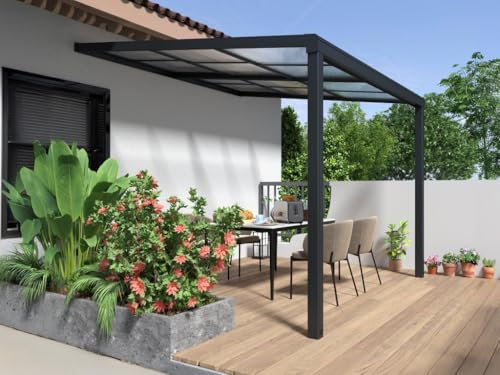 Vente-unique - Pergola adossée en Aluminium avec Toit Coulissant - 9 m² - Anthracite - IZEDA