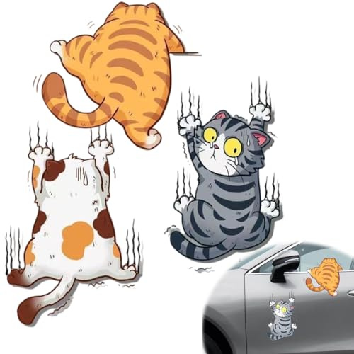 BEPSYOM 3 Pcs Adesivi Divertenti Gatti 3D Cartoon, Adesivi Auto Impermeabili in PVC, Adesivi per Finestre, Pareti, Laptop