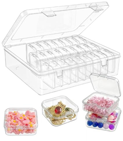 MIHURO 31 styck Pärlförvaringsbox, Pärlorganisator (5,5 x 5,5 x 2 cm) | Transparenta sorteringslådor för små delar med lock, diamantmålning förvaring strass klistermärken gör-det-själv hantverk