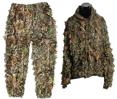 Hotainoys Costume de Camouflage Feuilles 3D, vêtements à Capuche, Hauts d'extérieur, Pantalons, Poncho pour l'observation des Oiseaux de la Jungle, Costume Feuilles 3D