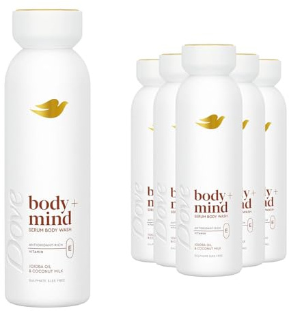 Dove Body + Mind Serum Body Wash Jojoba Oil & Coconut Milk 350ml, 6 Pack - Glow Recharge with Antioxidant Vitamin E - Sulphate-Free Skincare Formula for Radiant Skin