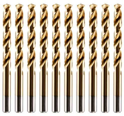 Box of 10 x 8.5mm HSS M2 Fully Ground Jobber Drill Bit Tin Titanium Nitride Coated DIN338 Standard (8.5mm x 117mm)