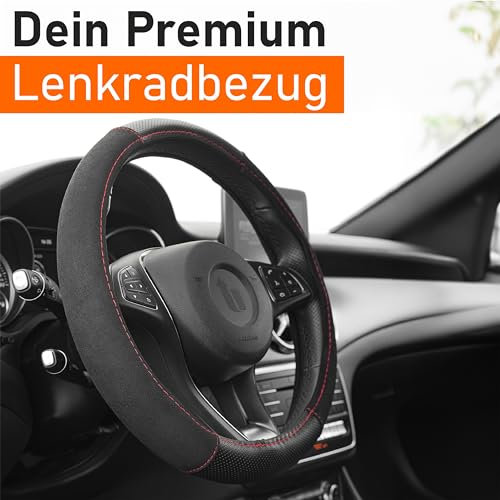 Upgrade4cars Lenkradbezug Universal 37-39 cm | Lenkradhülle Rot Schwarz | Autozubehör Innenraum Geschenk-Ideen | Geschenke für Frauen und Männer