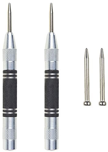 DXiongW 2 Pièces Poinçon Central Pointeau Automatique Acier Poinçons Centraux à Ressort pour Fenêtre Verre Métal avec 2 Poinçons de Remplacement 128mm