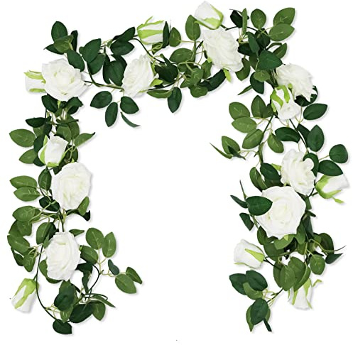 SZXMDKH - Ghirlanda di rose artificiali, confezione da 2, 198 cm, fiori di rosa finti in seta, appesi, viti artificiali, per matrimoni, feste, festival, decorazione della camera, ufficio, giardino
