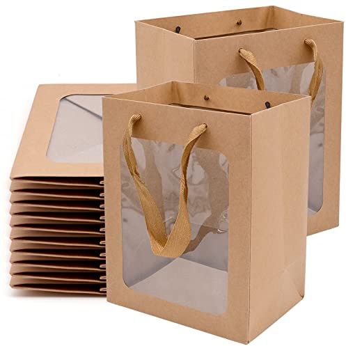 10 scatole regalo con coperchi trasparenti,sacchetti regalo in carta kraft con maniglie, borsa trasparente per finestra per insegnante, per San Valentino, matrimoni, feste di compleanno