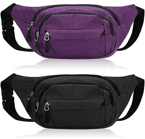 FRIUSATE 2 Pcs Bum Bag Waist Bags for Men, Travel Fanny Pack Bumbags Waist Pack Lightweight Fanny Bag for Traveling Running Walking