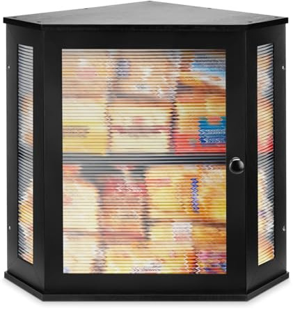 NewEle Large Corner Bread Bin - Bamboo Bread Box for Kitchen Countertops, Large Capacity Kitchen Bread Storage and Organizer with Corrugated Acrylic Wavy Window(Black)