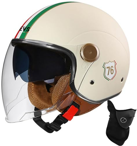 BDBRHFG Casque Ouvert Demi-Casque De Moto Approuvé Dot/ECE Casque De Moto avec Pare-Soleil Style Rétro Vintage Casque De Moto Vespa Jet pour Enfants, Jeunes, Hommes Et Femmes 11,M 56-57cm