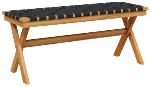 Banco de Jardín vidaXL Madera Maciza de Acacia y Tela Negra, Asiento de Parque al Aire Libre