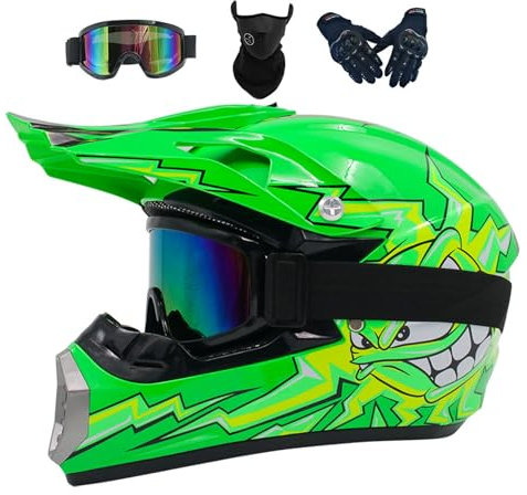 Motocross Helm Kinder, Fullface MTB Downhill Motorradhelm Jugend, Herren Damen Motorrad-Helm Off Road Downhill Enduro-Helm, Integralhelm Crosshelm Helm Herren ATV Motorradhelm(Color:Green,Size:M(54-55