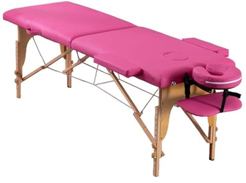 PLUS SANTE Table de Massage Pliante en Bois Aria Noir, Ivoire, Gris, Bleu, Rose, 60 ou 70cm, 2 Plans légère avec Sac de Transport et Accessoires (Rose, Largeur 60 cm)