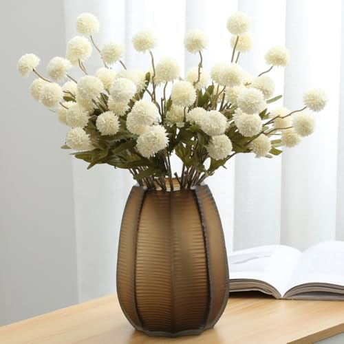 Xshelley Bouquet de 6 fleurs artificielles de chrysanthème en pompon, mini fleurs en soie avec tiges, pour bouquets DIY, décoration de bureau et de mariage (blanc)