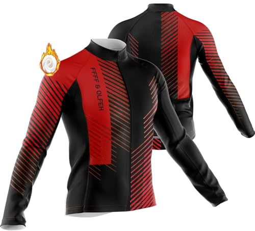 Maglia Ciclismo in Pile Uomo Lunghe per Abbigliamento Ciclismo Invernale Maniche Lunghe per Bici da Corsa-Maniche Lunghe Maglia Bici da Strada (3,XL)
