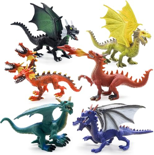 ZWLIYCHN Dragon Toy Figures Cake Topper 6Pcs Ancient Realistic Dragon Figurines Mini Dragon Toys Action Figurine Flying Dragon Statue in Assorted Colors and Styles Kids Toys Birthday Party Decorations
