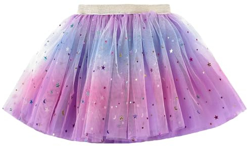 Girls Tulle Layered Rainbow Skirt Dance Star Tutus for Party Rave Festival Halloween Costume, 2-8 Years Old (Purple, 2-6 Years)