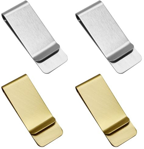 Geldklammern Set, 4 Stück Edelstahl Geldscheinklammer, Geldclip GeldKlammer aus Metall für Bargeld Rechnungen Geldscheine Quittung Note Kreditkarte (Silber & Gold)