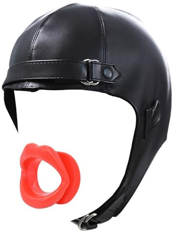 Kutocesy Kit BDSM in Cuoio Cappello con Bavaglio in Bocca con Labbra Rosse, Copricapo Bondage Regolabile Giocattolo Sessuale per Giochi di Ruolo per Coppie Adulte