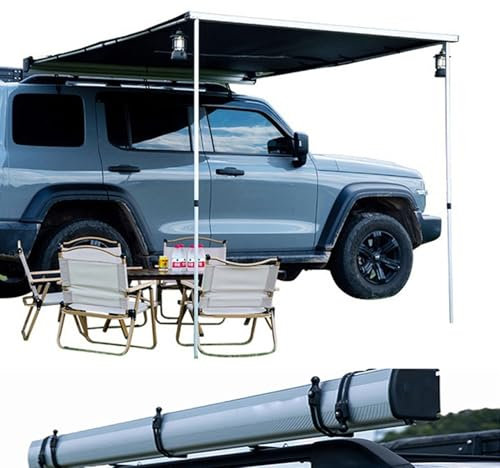 Car Side Awning,SUV Truck Vehicle Awning Rooftop Pull Out Tent Shelter,PU5000mm UV50+ Shade Outdoor Camping Travel,Aluminum Alloy Shell,Retractable Car Side Awning, For SUV/Truck/Van(Silver,160X250cm/