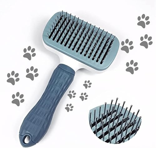 Spazzola Morbida Cani Gatti con Tasto Autopulente Toelettatura Animali Domestici Pallini Gomma Togliere Eccesso Morti Graffiano Punte Acciaio Inox Comodo Cane Gatto