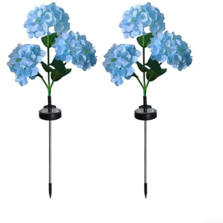 Luces solares de jardín, paquete de 2 luces solares para exteriores, coloridas lámparas de flores de hortensia, para jardines, patios, balcones, pasarelas y decoración de parques (azul)