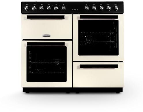 Montpellier MDFRC100C 100cm Dual Fuel Range Cooker – Cream – 7 Gas Burners, 2 Electric Ovens, Separate Grill, Cast Iron Pan Supports