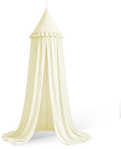 HOTUT Baldachin Kinderzimmer Vintage,Prinzessin Kinderbetthimmel mit Rüschen,Betthimmel Babybett Kinderzimmer für Kinderzimmer Babybett Kleinkinderbett Leseecke Dekoration(Beige)