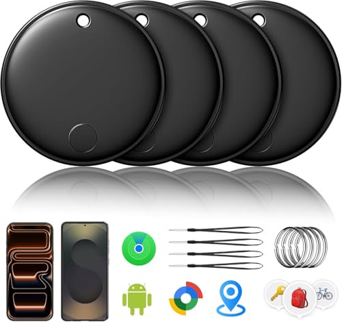 Smart Tracker Air Tag-4 Packs, Works with Apple Find My (iOS) & Google Find Hub (Android) Compatible, Bluetooth Item Finder, Item Locator, Replaceable Battery, for Key, Backpack, Luggage, Black