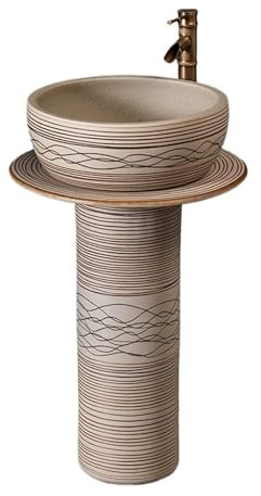 Lavandino moderno con piedistallo Lavandino da terra in ceramica con rubinetto e kit di scarico for bagno, cortile, balcone