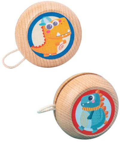 LOPUNER Giocattolo Yo-Yo da Dito in Legno 2 Pezzi per Piccolo Yo-Yo Cartoon Corda Gioco Educativo per Coordinazione Occhio-Mano e Attività All’Aperto
