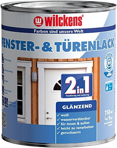 Wilckens 2in1 Türen und Fensterlack weiss inkl. Pinsel von E-Com24 zum Auftragen (2 in 1 375 ml glänzend)