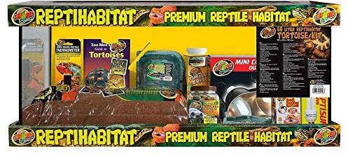 Zoo Med Reptihabitat Kit Tartarughe - Teca in vetro per Tartaruga, gabbia per rettili e anfibi completa di lampada, cibo, ciotola, terriccio substrato, termometro e integratori, 91x46x46 cm