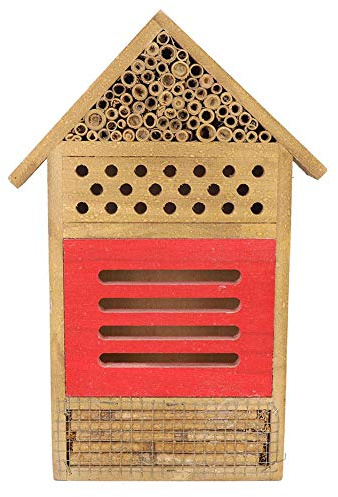 AUNMAS Wooden Bee House, Attracts Pollinators with Tubular Tunnels, Durable Platane Wood Garden Decor, 19.5x3.8x29.8cm Humidity for Bees