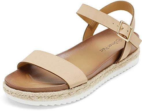DREAM PAIRS Women’s Open Toe Ankle Strap Espadrille Casual Flatform Platform Wedge Sandals,Size 8,Nude/Pu,SUNNA