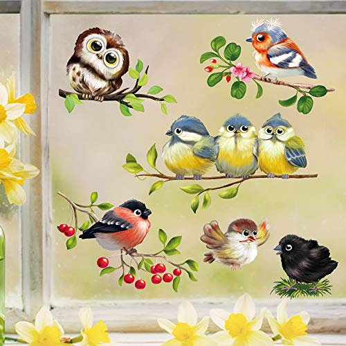 Wandtattoo Loft Fensterbilder Frühling 6 Vögel Motiv – A4 Bogen, Wiederverwendbar – Frühlingsdeko Fenster Kinderzimmer, Frühlingsbild Fenster, Fensterdeko Frühling, Fensterfolie Frühling Selbstklebend