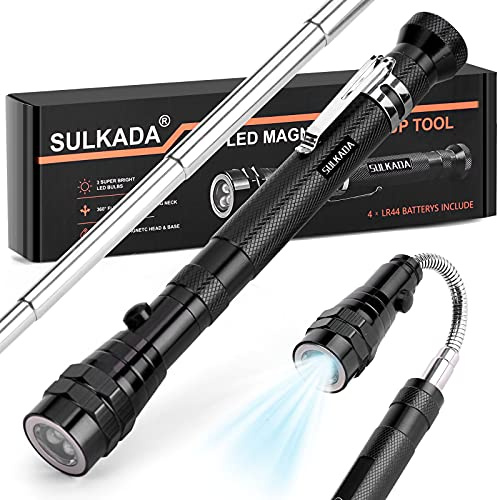 SULKADA LED Magnetic Telescoping Pick up Tool with LED Light, Flexible Neck,Gadgets Gifts for Men/Dad/Women