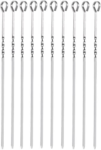 Spiedini per kebab Set di 10 spiedini in acciaio inox per barbecue e grigliate, piatti e riutilizzabili, in metallo, 30 cm, per barbecue, riunioni di famiglia e campeggio