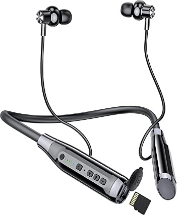 MOONAIYYDS A12 Wireless Bluetooth Neckband Headphones with TF Card Slot, 100H Playtime, Bluetooth 5.0, Black