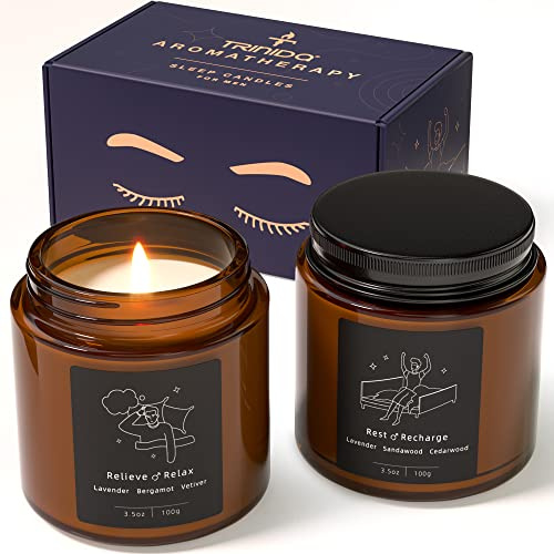 TRINIDa RELAX & RECHARGE - Sleep Candles Gifts for Men, Aromatherapy Scented Candles Gift Set for Anxiety Relief & Promotes Sleep, Anniversary Birthday Bath Relaxation Candles Gifts for Men, Boyfriend