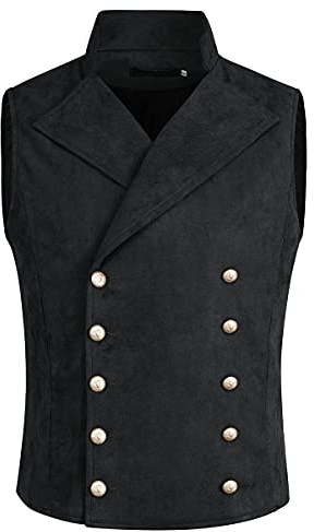 Allthemen Mens Double Breasted Waistcoat Steampunk Casual Suit Vest Tuxedo Dress Vest for Party #54Black M