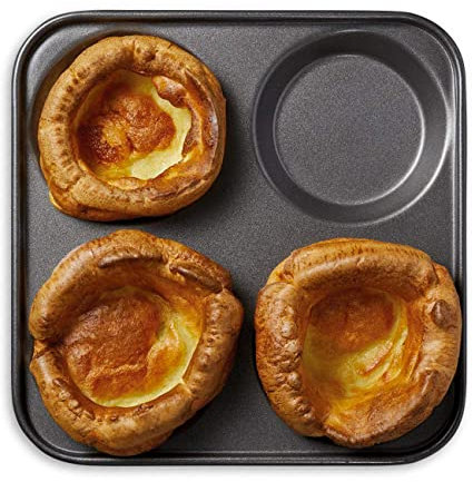 WINSOME Teglia antiaderente per 4 muffin, con motivo Yorkshire pudding, teglia antiaderente per forno e arrosto, confezione da 1