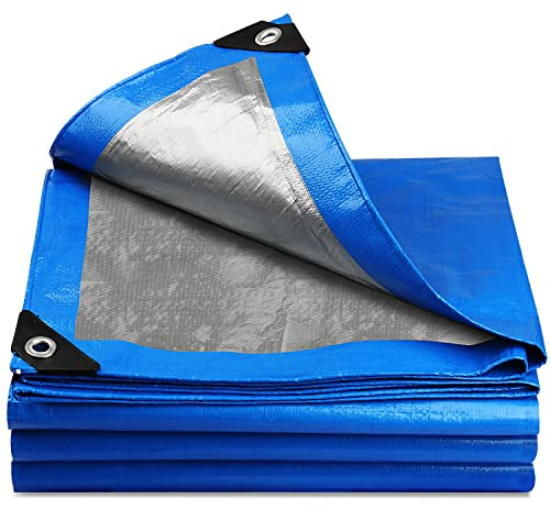 4 x 5m Tarpaulin Waterproof Heavy Duty for Outdoor 110GSM UV/Tear Resistant | Thick PE Tarp Sheet Cover with Reinforced Grommets Multipurpose for Garden Furniture & Camping Ground - Blue