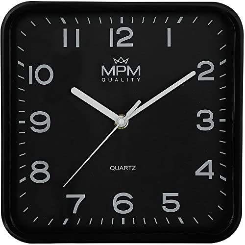 MPM Quality Orologio da parete in plastica, vetro nero, 220 x 220 x 40 mm