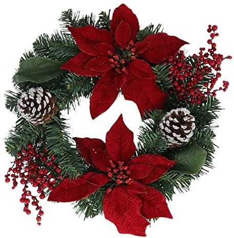 TIENDA EURASIA - Corona Navidad Puerta, Corona de Navidad para Puerta de 36 cm de Diametro, Corona Navidad con Adornos de Muerdago y Piñas, Bonita Corona de Adviento para Colgar en la Puerta
