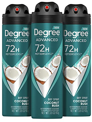 Degree Men Advanced Antiperspirant Deodorant Dry Spray Coconut Rush 3 Count 72-Hour Sweat and Odor Protection​ Deodorant for Men With MotionSense Technology 3.8 oz