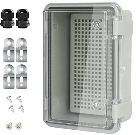 HoHaing Junction Box IP65 Waterproof ABS Plastic Enclosure Hinged PC Clear Cover Electrical Project Box with Mounting Plate, Wall Brackets, Cable Glands 5.2 x 3.2 x 2.6