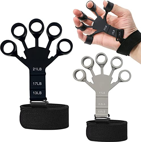 Lonnalee 2PCS Finger Strengthener, Hand Strengthener Finger Exerciser Stretcher,Finger Exerciser & Hand Strengthener, Extension Exerciser Gripper Band for Wrist Training, black